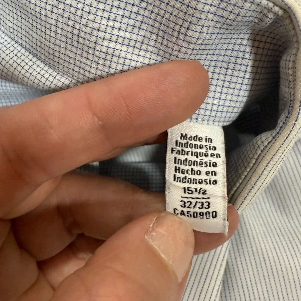 Calvin Klein Slim Fit Stretch Dress Shirt Blue Pinstripe Men's Size 15 1/2 32/33